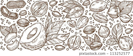 Almonds and nuts, nutrition and dieting banner Almonds and nuts, nutrition and dieting banner 113252577