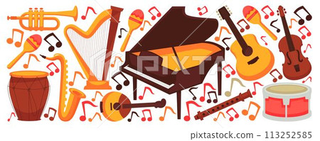 Classic musical instruments, piano and saxophone Classic musical instruments, piano and saxophone 113252585