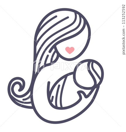 Woman with newborn child in hands, mom and kid 113252592