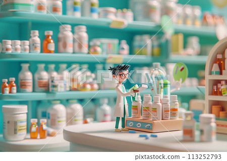 3D Illustrations of pharmacists medication management. 3D Illustrations of pharmacists medication management. 113252793