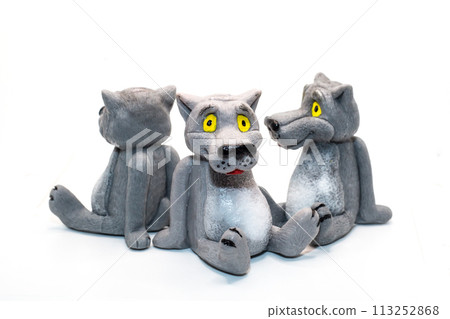 Soaps in the shape of a cartoon wolf, close-up white background Soaps in the shape of a cartoon wolf, close-up white background 113252868