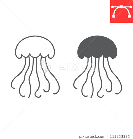 Jellyfish line and glyph icon 113253385