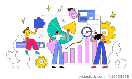 People team up to work with data create a dashboard with graphics 113253976