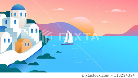 Summer and Travel concept design. Greece island landscape, panoramic view. Beautiful nature with 113254354