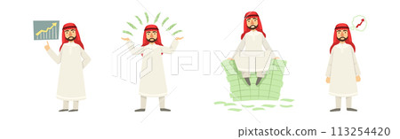 Arab Businessman Character in Different Pose Vector Set 113254420