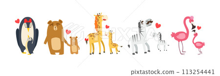 Baby Animal and Their Mom Love Each Other Vector Set 113254441