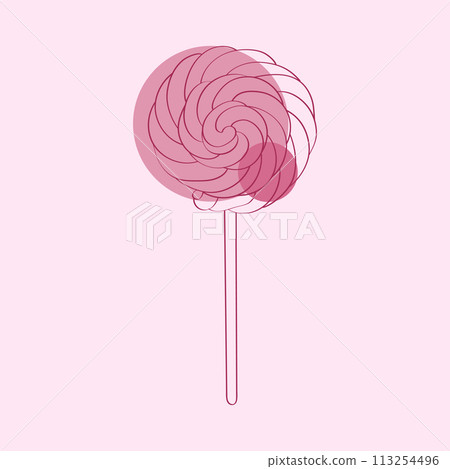 A pink lollipop stands out against a matching pink background, creating a sweet and colorful visual contrast. The round candy hue pops against the soft pastel backdrop A pink lollipop stands out against a matching pink background, creating a sweet and colorful visual contrast. The round candy hue pops against the soft pastel backdrop 113254496