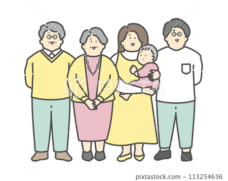 Full-body illustration of a three-generation family 113254636