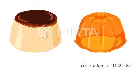 A set of soft pudding and orange jelly A set of soft pudding and orange jelly 113254836