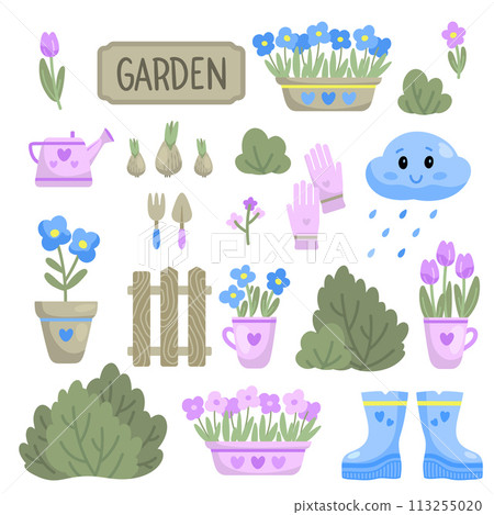 Collection of garden tools and plants. Elements Collection of garden tools and plants. Elements 113255020