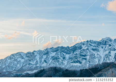 Snowy mountain at dusk Snowy mountain at dusk 113255352