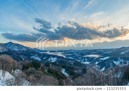 Snowy mountain at dusk Snowy mountain at dusk 113255353