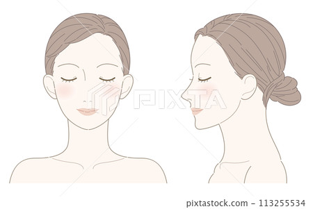 Beauty woman, up to shoulders, front, profile, eyes closed (with cheek) 113255534