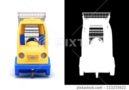 Baby blue car with a shopping basket in the back front view 3d render on white with alpha Baby blue car with a shopping basket in the back front view 3d render on white with alpha 113255622