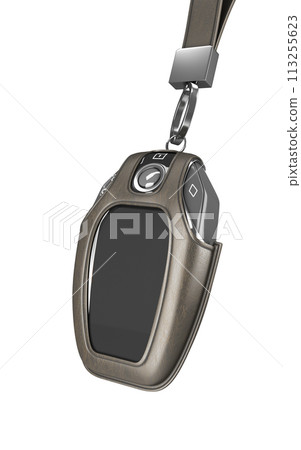Car remote control key in lather case realistic 3d render on white 113255623