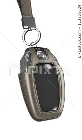 Car remote control key in lather case realistic view 3d render on white 113255624