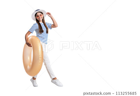 teen girl in summertime vacation on background, banner. photo of teen girl in summertime vacation 113255685