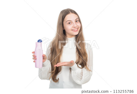 small beauty. wash and rinse. daily habits and personal care. girl has long beautiful hair. 113255786