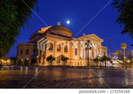 Palermo, Italy at Piazza Verdi at night. 113256166