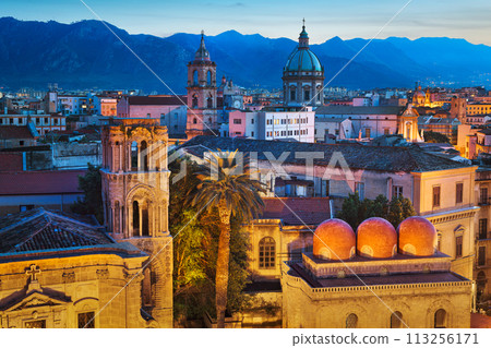 Palermo, Italy rooftop skyline view with the Church of San Cataldo Palermo, Italy rooftop skyline view with the Church of San Cataldo 113256171