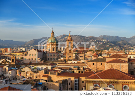 Palermo, Sicily Town Skyline with Landmark Towers Palermo, Sicily Town Skyline with Landmark Towers 113256183