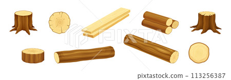 Wooden Material and Object of Sawmill Vector Set Wooden Material and Object of Sawmill Vector Set 113256387