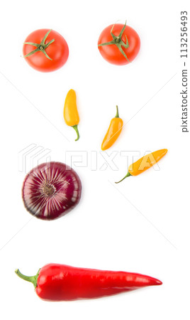 Set of vegetables isolated on a white. Vertical photo. View from above. Set of vegetables isolated on a white. Vertical photo. View from above. 113256493