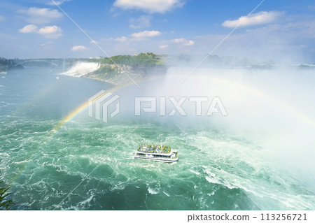 Niagara Falls and the Niagara River with a rainbow Niagara Falls and the Niagara River with a rainbow 113256721