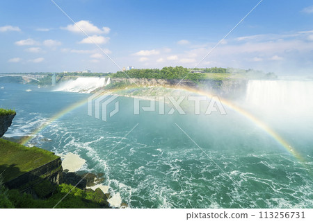 Niagara Falls and the Niagara River with a rainbow 113256731