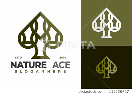 Letter M Nature Ace Spades logo design vector symbol icon illustration 113256767