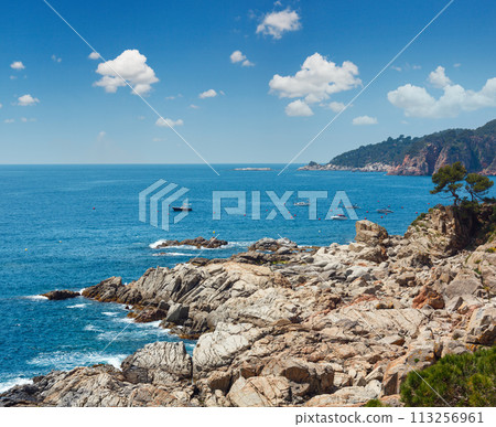 Summer sea stony coast view (Spain). Summer sea stony coast view (Spain). 113256961