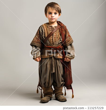 Little caucasian Armen boy in vintage retro national clothes, portrait, close-up on white Little caucasian Armen boy in vintage retro national clothes, portrait, close-up on white 113257229