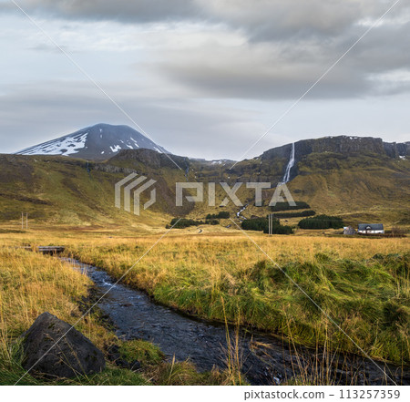 View during auto trip in South-West Iceland. Spectacular Icelandic landscape with  scenic nature 113257359