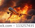 Fire in engine smoke of a catastrophic airplane flight was followed by explosion AI Generation  113257435