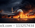 Aircraft passenger crashed caught fire at airport following an explosion AI Generation 113257438