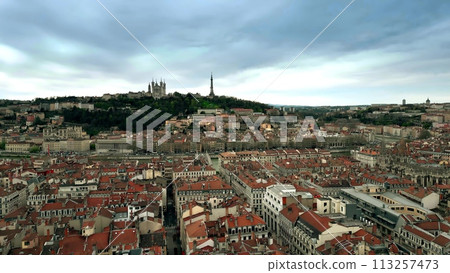 Aerial view of the centre and old town of Lyon, France 113257473
