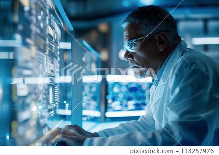 Focused IT Professional at Work in Data Center 113257976