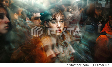 Ethereal Woman Amidst a Crowd 113258014