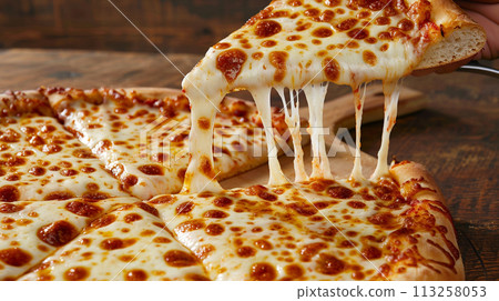 Delicious Melty Cheese Pizza Close-Up 113258053