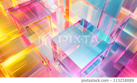 Vibrant Neon Prism on a Holographic Background 113258089