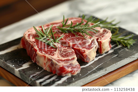 Fresh Raw Steak with Rosemary Fresh Raw Steak with Rosemary 113258438