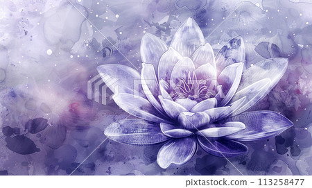 Tranquil Purple Lotus Watercolor Illustration 113258477