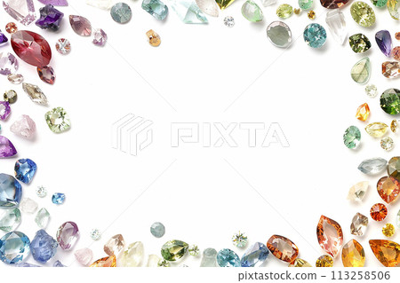 Colorful Gemstone Frame on White Background 113258506