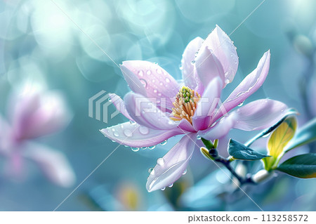 Dew-Kissed Purple Magnolia Bloom 113258572
