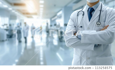 Confident Doctor in Hospital Corridor 113258575