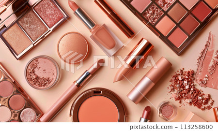 Assortment of Cosmetics in Warm Tones Assortment of Cosmetics in Warm Tones 113258600