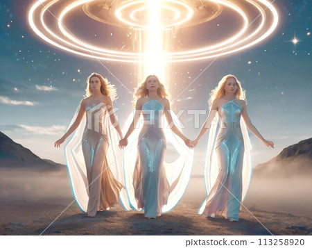 Three shining angel aliens appeared with the UFO 113258920