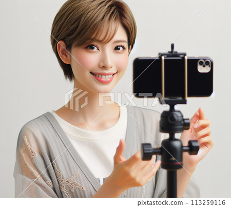 Influencer woman taking a selfie 113259116