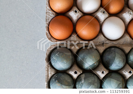 Beautiful colorful easter eggs on white background Beautiful colorful easter eggs on white background 113259391