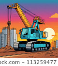 construction crane on sunset background illustration 113259477